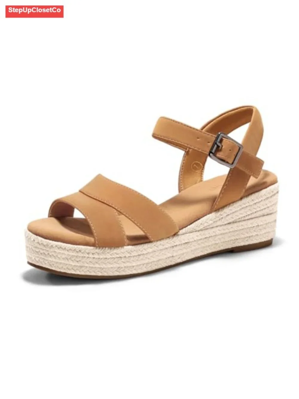 Espadrille Wedge Sandals - Platform Heels with Ankle Strap and Memory Foam